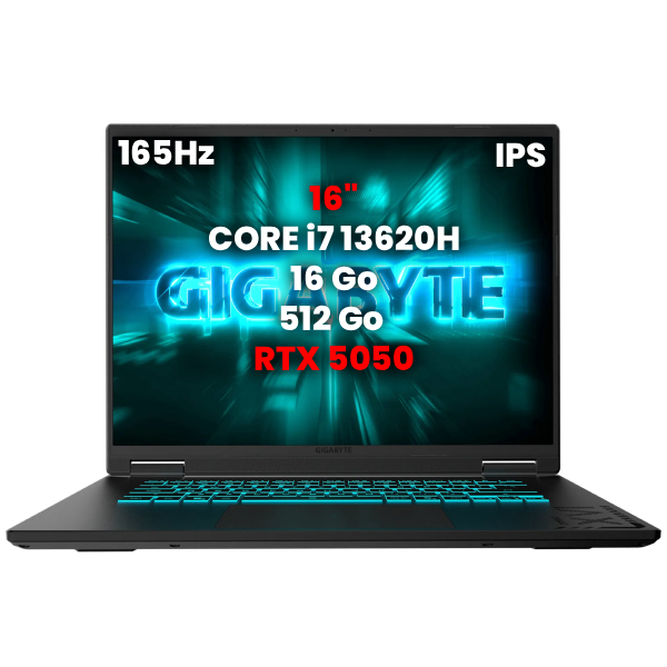 PC PORTABLE GIGABYTE GAMING A16 CTHI3FR893SD 16"WQXGA/I7-13620H/RTX5050/16Go/512Go