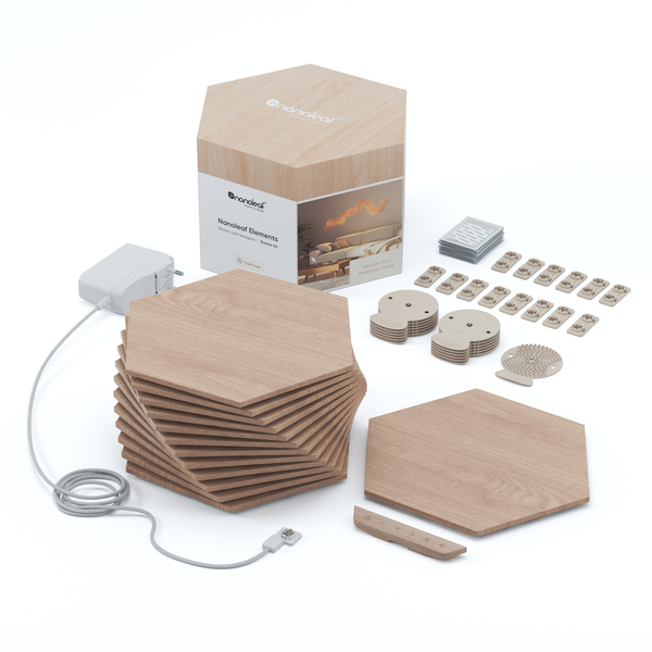 LUMINAIRE NANOLEAF ELEMENTS WOOD LOOK HEXAGONS STARTER KIT - 13 PK